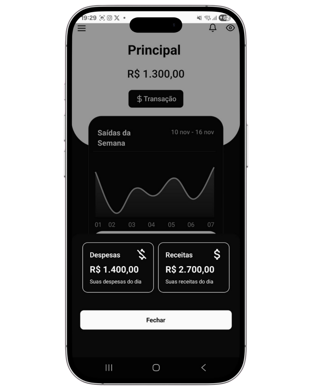 Tela de transações do My Wallet Local
